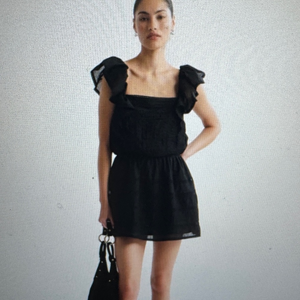 Abercrombie & Fitch Black Ruffle-Shoulder Mini Dress